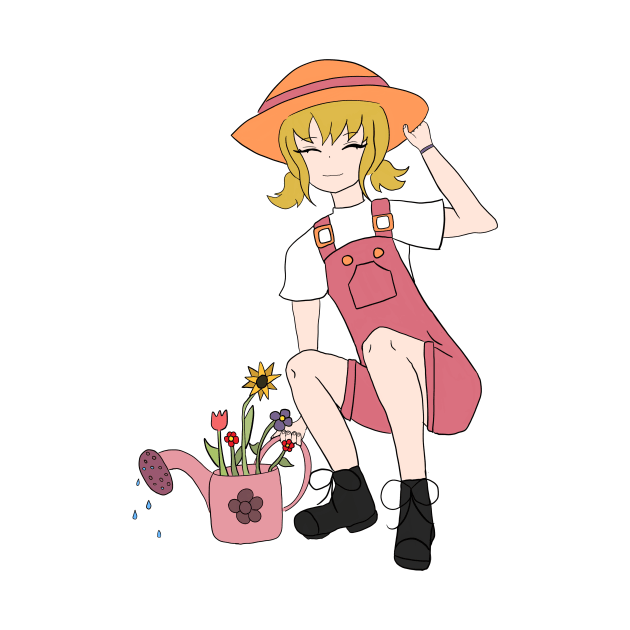 Gardening Girl with Flowers by OneLook