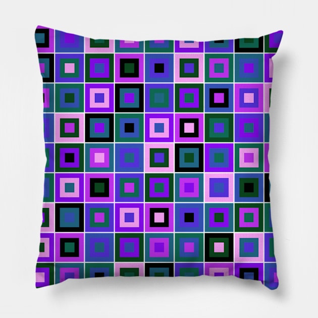 Abstract Square Geometric | Pop Fashion Modern Fusion Layered Blue Green Pink Regular Pillow by aRtVerse