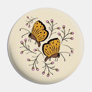 Mustard Colored Moths surrounded by Pink flower buds Pin