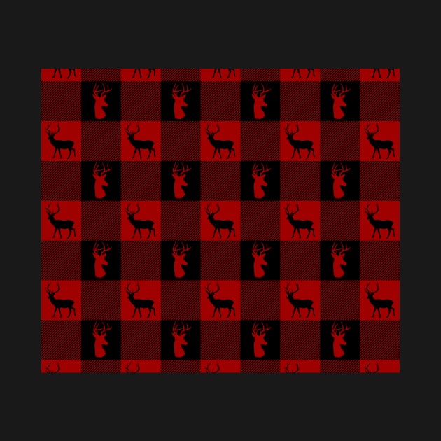 Red & Black Buffalo Plaid Reindeer Christmas by CeeGunn