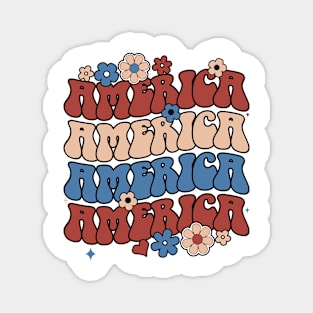 american groovy 4th july America retro patriotic USA Magnet