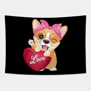 corgi love valentine tshirt Tapestry