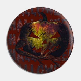 Halloween vintage grungy spooky carved pumpkin. Pin