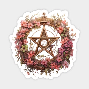 Floral Watercolor Wiccan Pentagram Magnet