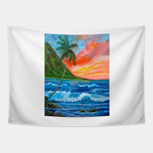 PALM TREE AND SUNSET Tapestry