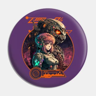 Mecha Anime Girl and Cyborg Cyberpunk Futuristic Pin