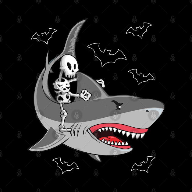 Skeleton Riding Shark Funny Halloween Boys Girls Kids by NAMTO