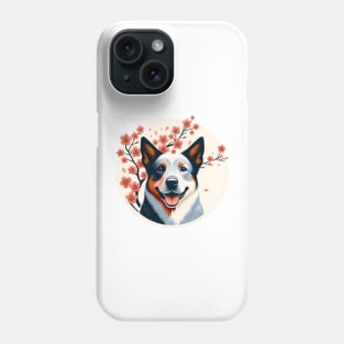 Australian Cattle Dog Celebrates Spring Cherry Blossoms Phone Case