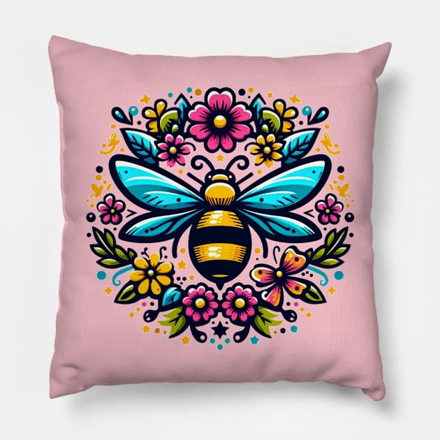 Flower Bee Pillow by WolfeTEES