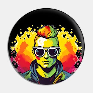 DJ Colorful Cool Retro Guy Anime Comic Style Pin