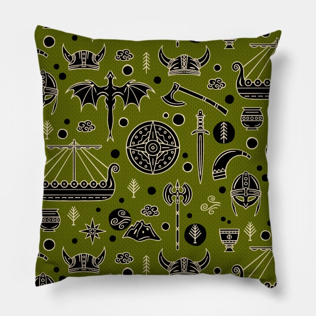 Viking Nordic Pattern for Children on Green Pillow by Simplulina