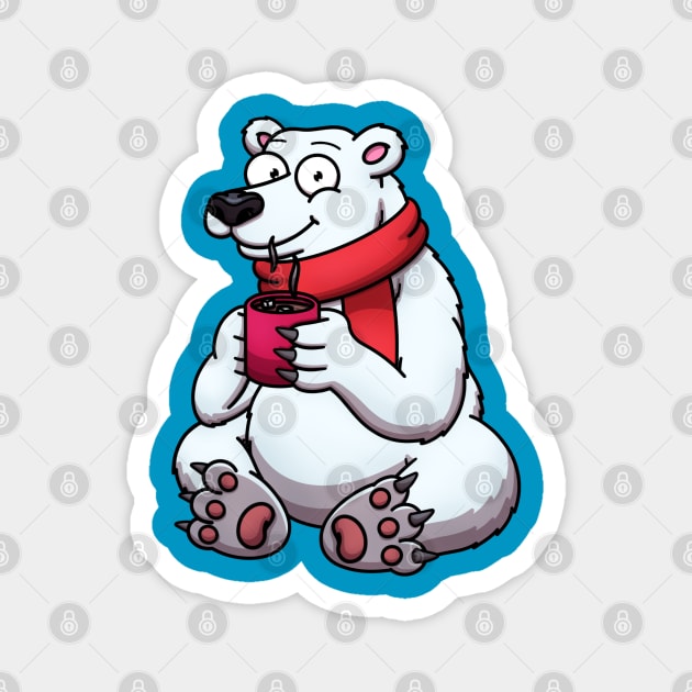 Cute Polar Bear In Red Scarf Drinking Hot Chocolate Magnet by TheMaskedTooner