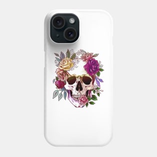 Floral skull watercolor painting style Phone Case