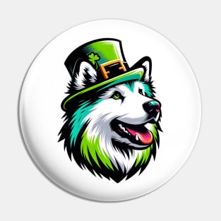 Karelian Bear Dog Celebrating Saint Patrick's Day Pin