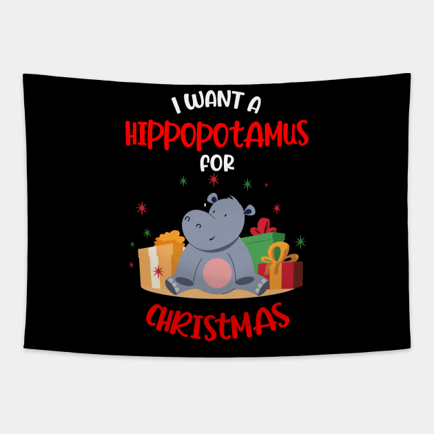 I want a Hippopotamus for Christmas Xmas Hippo Tapestry by Peco-Designs
