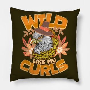 Thanksgiving Turkey Wild Like My Curls Funny Toddler Curly Pillow