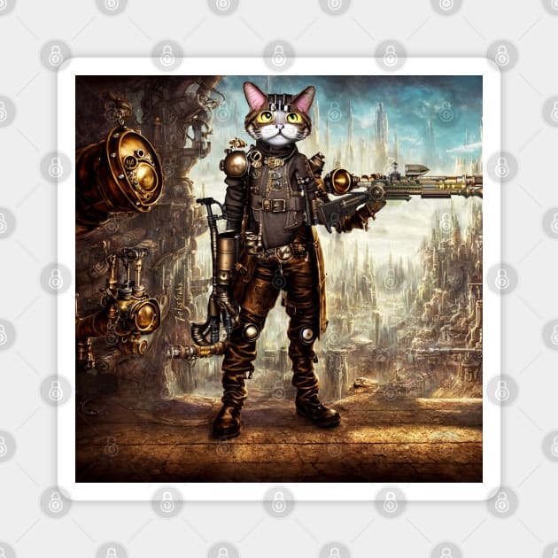 Steampunk Pirate Cat With Fantasy Rifle Magnet by FelisSimha