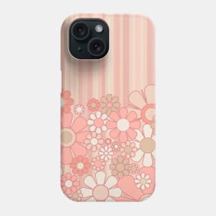 Retro Garden Flowers and Stripes Vintage Aesthetic Floral Pattern in Pastel Pink Peach Phone Case
