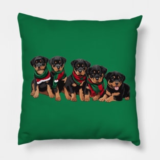 Merry Chrismutts Rottweiler Puppies Wearing Scarves Pillow