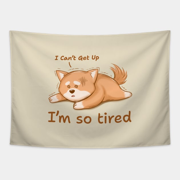 I'm so tired, I can't get up, A Shiba inu that runs out of energy Tapestry by Shibansart
