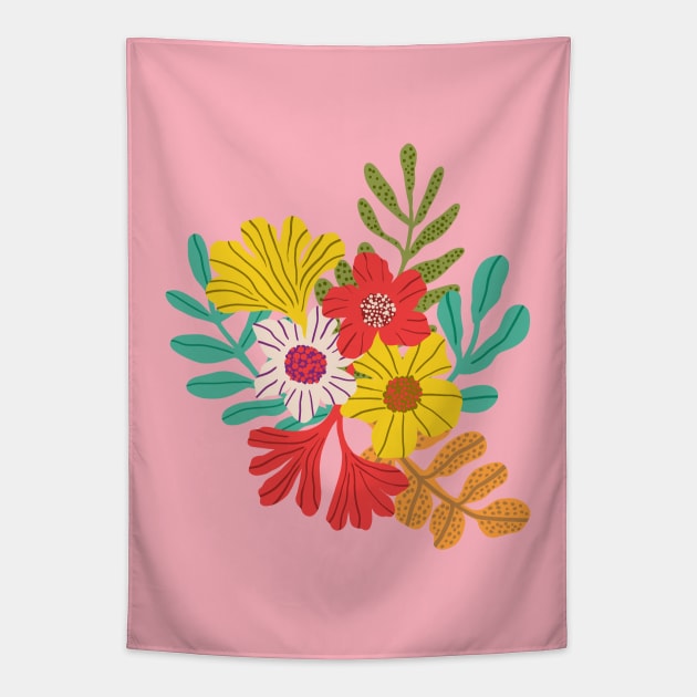 Wild maximalist colorful flowers in pink Tapestry by Natalisa