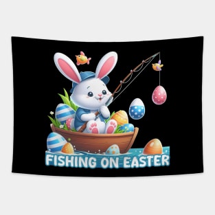 Fishing On Easter Bunny Fishing Egg Hunting Tapestry