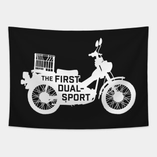 The First Dual-Sport Motorcycle (White) Tapestry