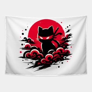 Cool Ninja Black Cat Japanese Retro Vintage Style Tapestry