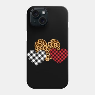 Valentine Three Hearts Leopard Buffalo Plaid Valentine's day Gifts Phone Case