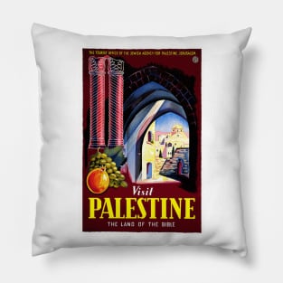 Visit Palestine, Land of the Bible - Vintage Travel Poster Design Pillow