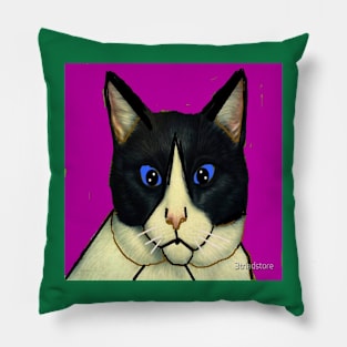 Cat Illustration on Green Background Pillow