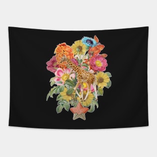 Giraffe with Vintage Flower Bouquet Tapestry