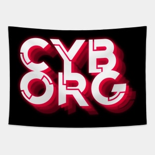 cyborg text effect red neon Tapestry