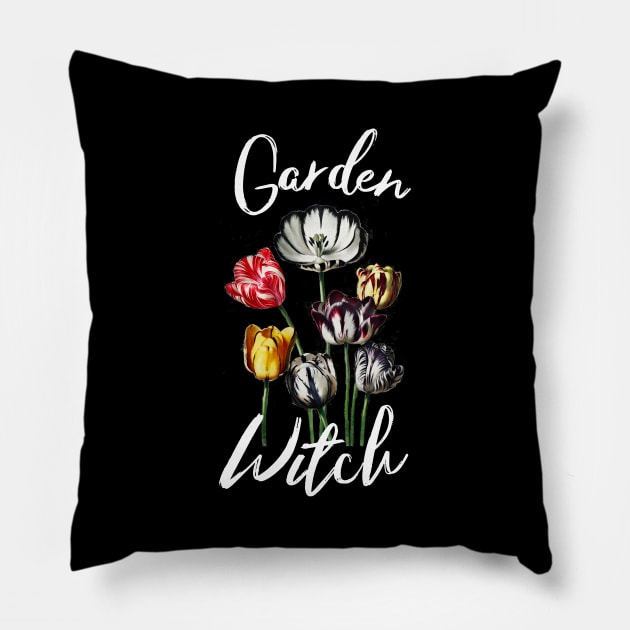 Garden Witch Vintage Cottagecore Tulips Pillow by spiffy_design