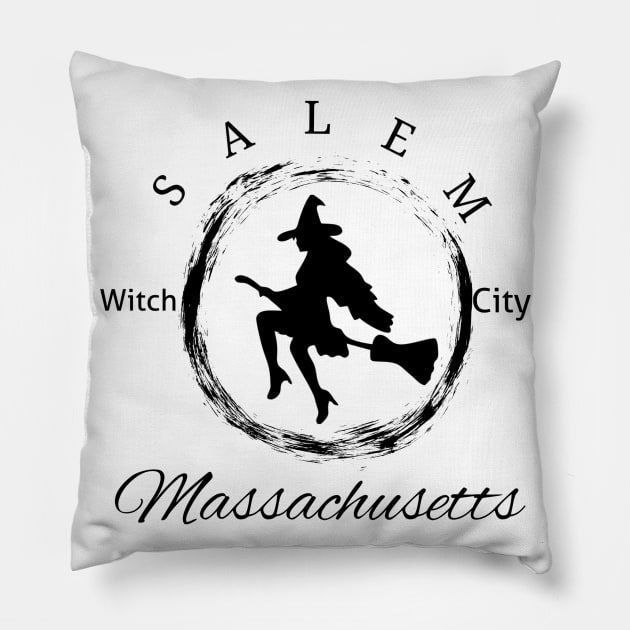 Black Salem Witch City Logo Pillow by TrackSevenBand