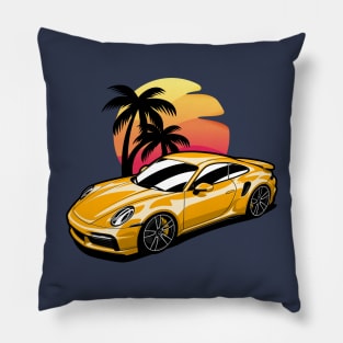 Yellow 911 Turbo S Palms Sunset Pillow