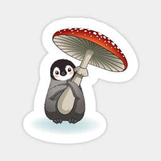 Happy emperor penguin chick with mushroom Magnet