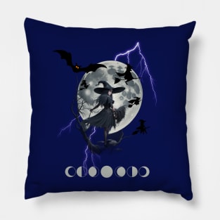 Autumn Witch on a Full Moon Pillow