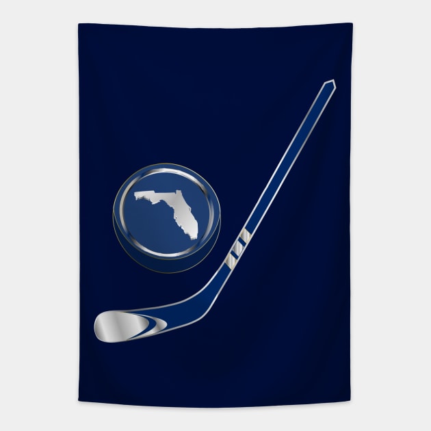 NHL - FL Navy Blue Silver White Stick and Puck Tapestry by geodesyn