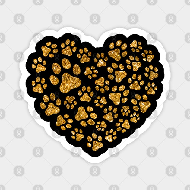 Golden Glitter Love Heart Paws Cat Valentines Day Magnet by Illustradise