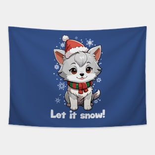Let It Snow Christmas Puppy Tapestry