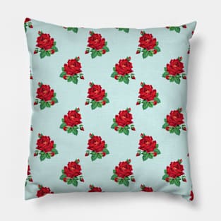 Red vintage roses on mint Pillow