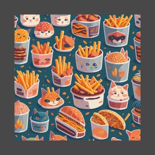 Fast Food Cat Colorful Funny Pattern T-Shirt