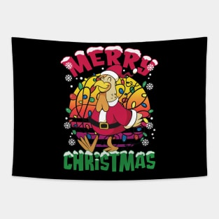 Merry Christmas Chicken with Christmas lights and Santa Hat Tapestry