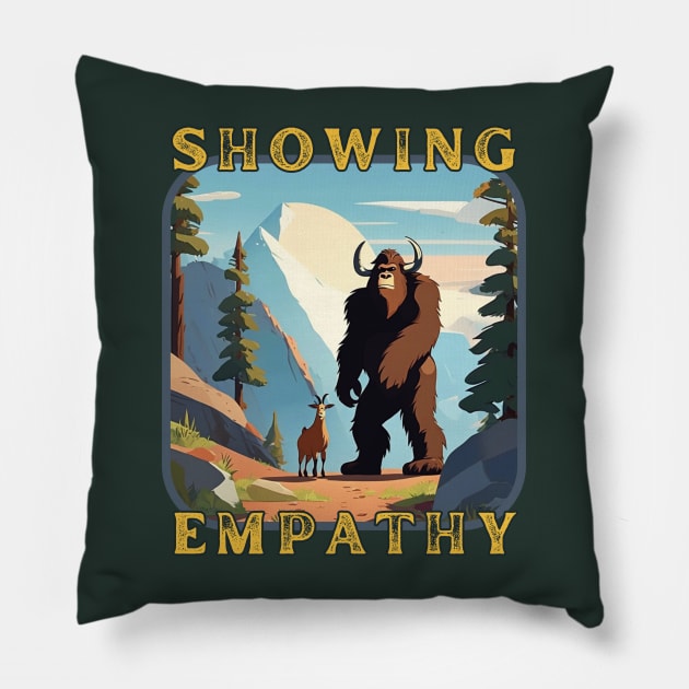 Bigfoot Wearing Horns to Empathize With His Goat Friend. Pillow by Gone Retrograde