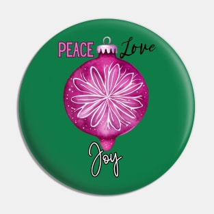 Peace Love Joy Hot Pink Holiday Christmas Ornament Pin