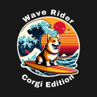 Wave Rider Corgi Edition- Corgi Surfing on the Great Waves off Kanagawa T-Shirt