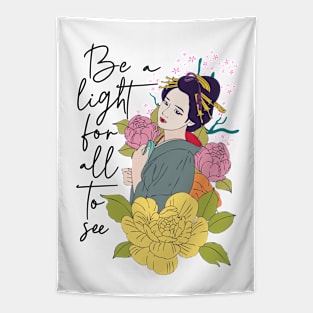 Be a light for all to see Japanese floral inspirational design Tapestry