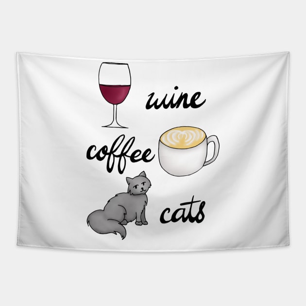 Wine Coffee Cats Tapestry by julieerindesigns