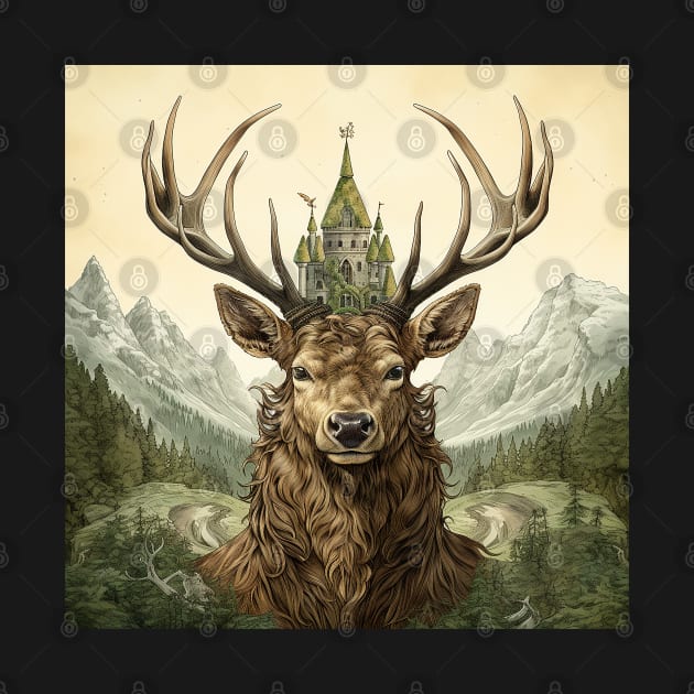 Fantastical Deer and Castle by nonbeenarydesigns